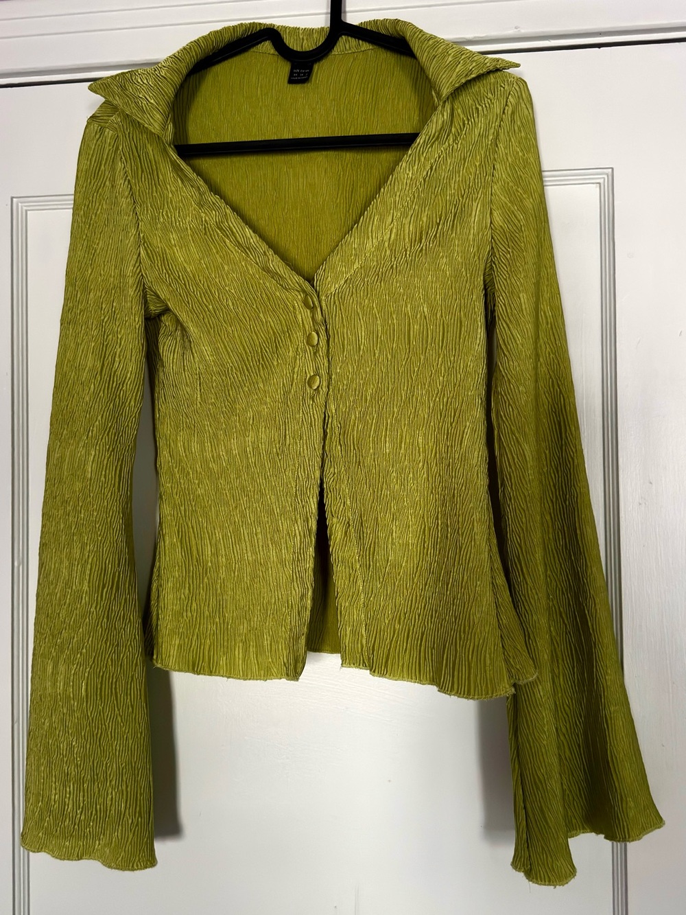 SHEIN Olive Green Textured Button-Front Blouse